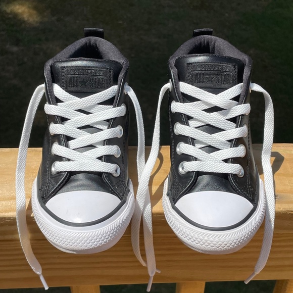 Converse Black Leather Sneakers Size 13 - Picture 10 of 16